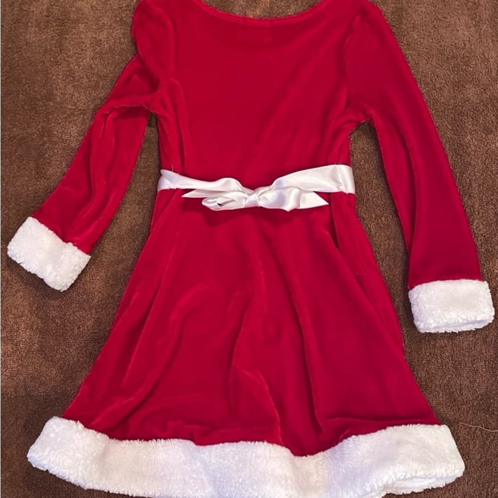 Red Velvet Holiday Dress with White Trim